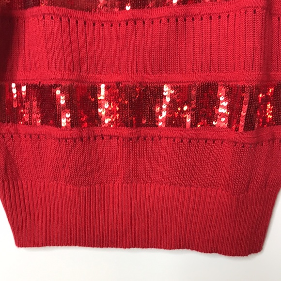 2B Bebe Red Striped Sequined Short Sleeve Christmas Sweater L Large - Picture 7 of 8
